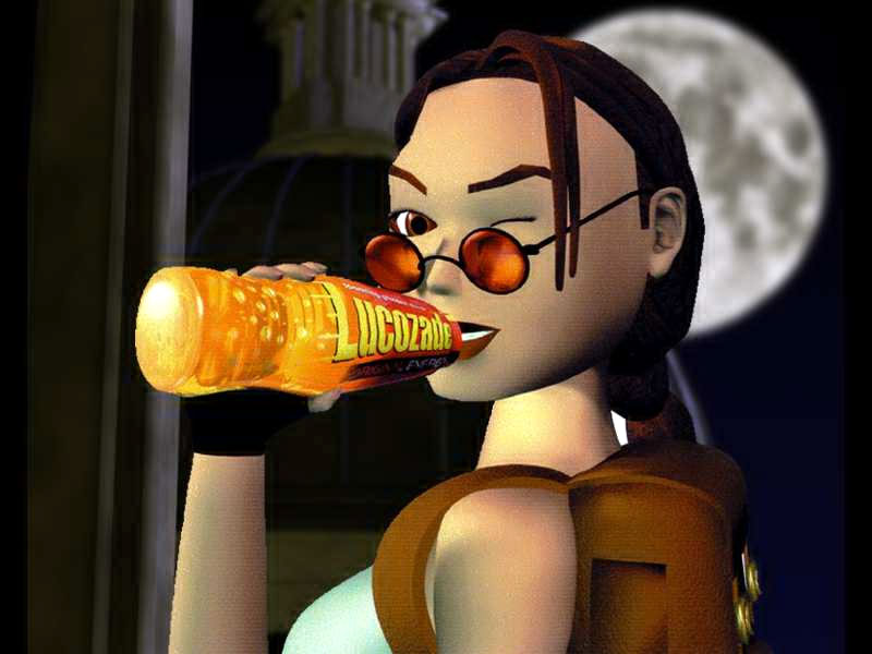 Lucozade ad with Lara Croft